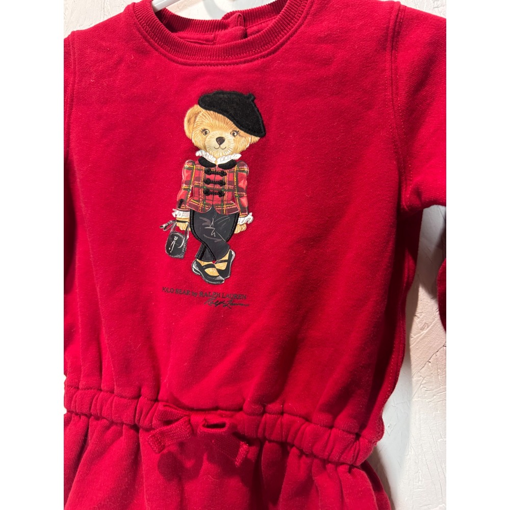 Polo Ralph Lauren Kids Red Fleece Polo Bear Dress Long Sleeve 18M - Picture 2 of 5
